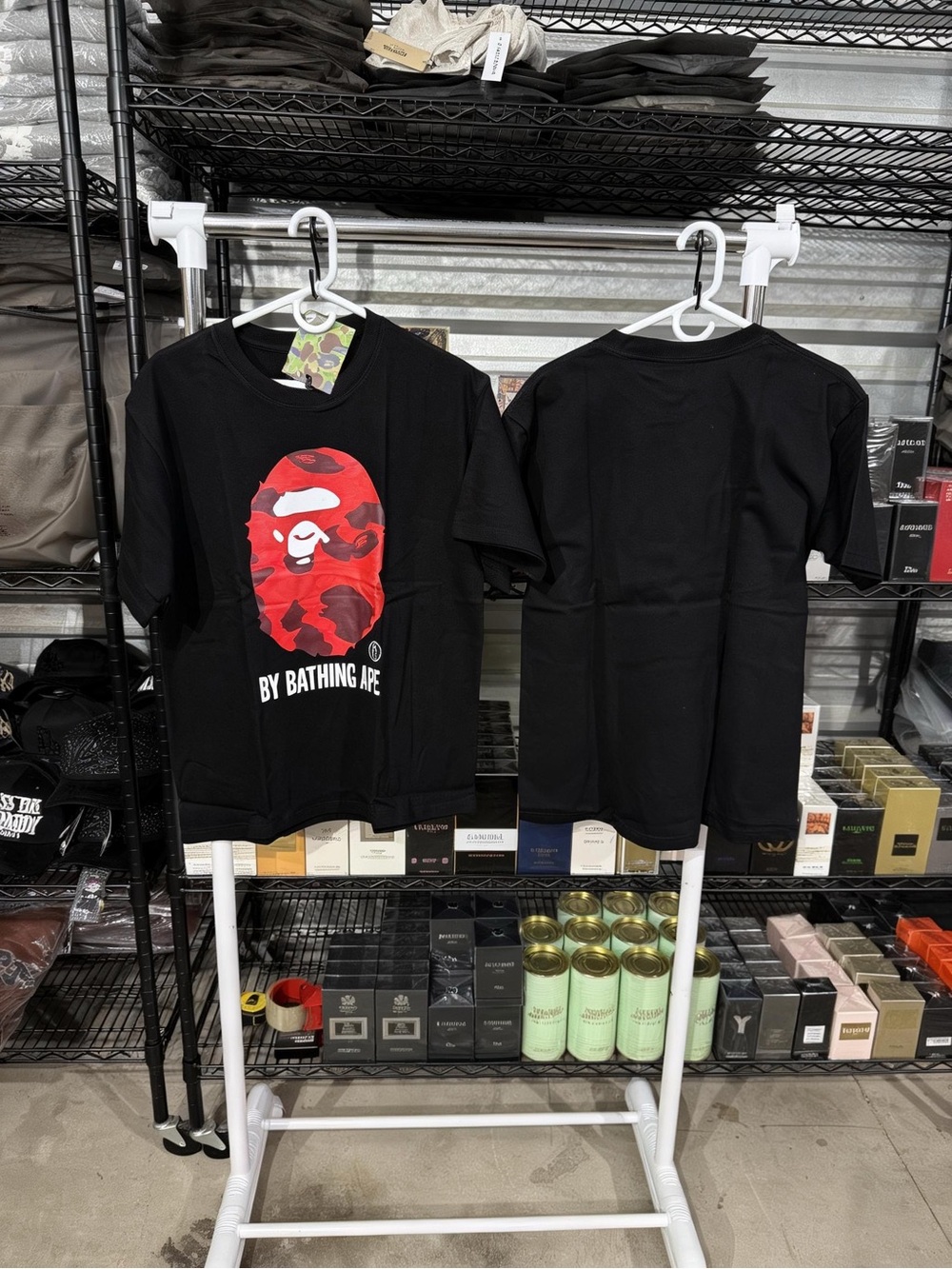 Black Graphic Tee with Red Camo Ape Logo